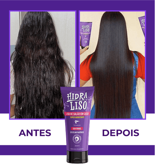 Comparação promocional 1: cabelos antes e depois apresentada pela marca Hidraliso
