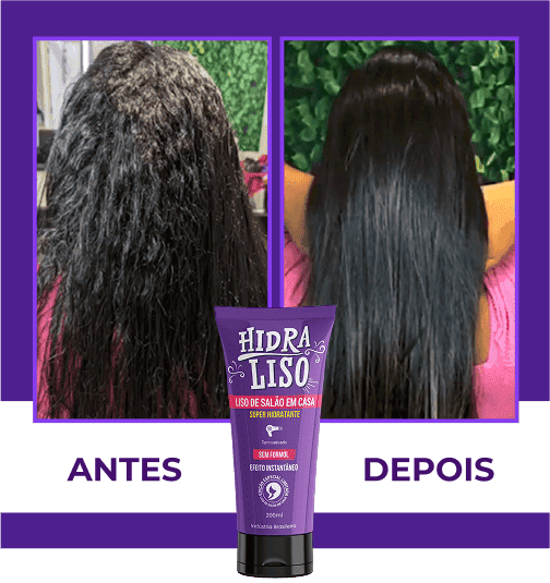 Comparação promocional 3: cabelos antes e depois apresentada pela marca Hidraliso