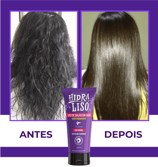 Comparação promocional 4: cabelos antes e depois apresentada pela marca Hidraliso